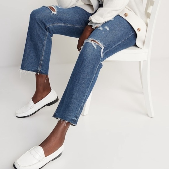 NWT Old Navy High Rise Slouchy Slim Straight Ripped Jeans In Zuri - Picture 6 of 11